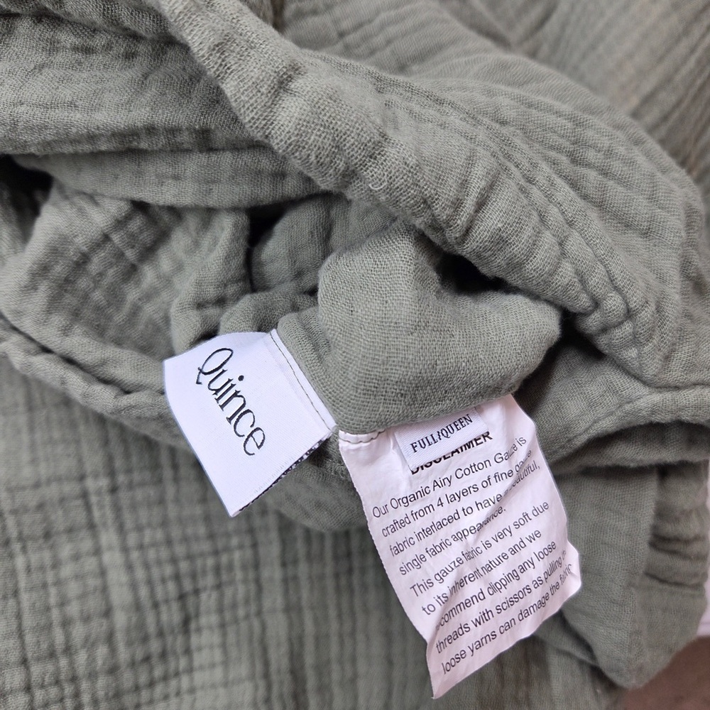 QUINCE Organic Airy Gauze Duvet Cover Set Full/Queen Olive 6664 - Picture 12 of 13